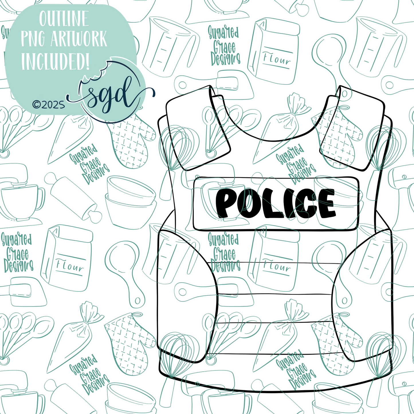 Police Vest Cookie Cutter STL File with PNG Images to Match - For 3D Printing and Edible Ink Printers