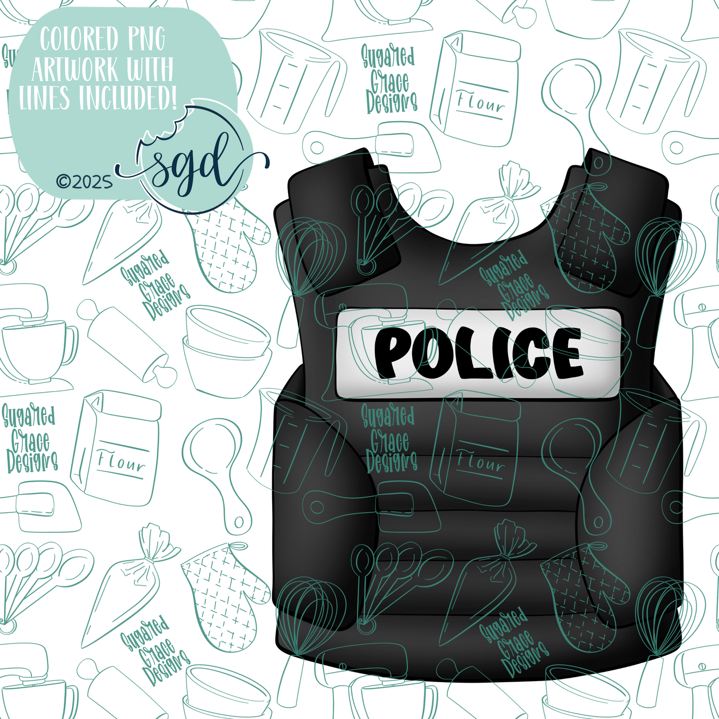 Police Vest Cookie Cutter STL File with PNG Images to Match - For 3D Printing and Edible Ink Printers