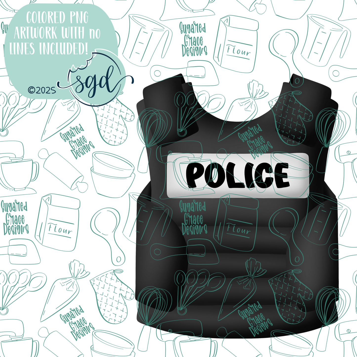 Police Vest Cookie Cutter STL File with PNG Images to Match - For 3D Printing and Edible Ink Printers