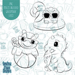 Pool Party Dinosaur Cookie Cutter Set with Matching Printable PNG Images for Edible Ink Printers Including Eddie