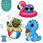 Pool Party Dinosaur Cookie Cutter Set with Matching Printable PNG Images for Edible Ink Printers Including Eddie