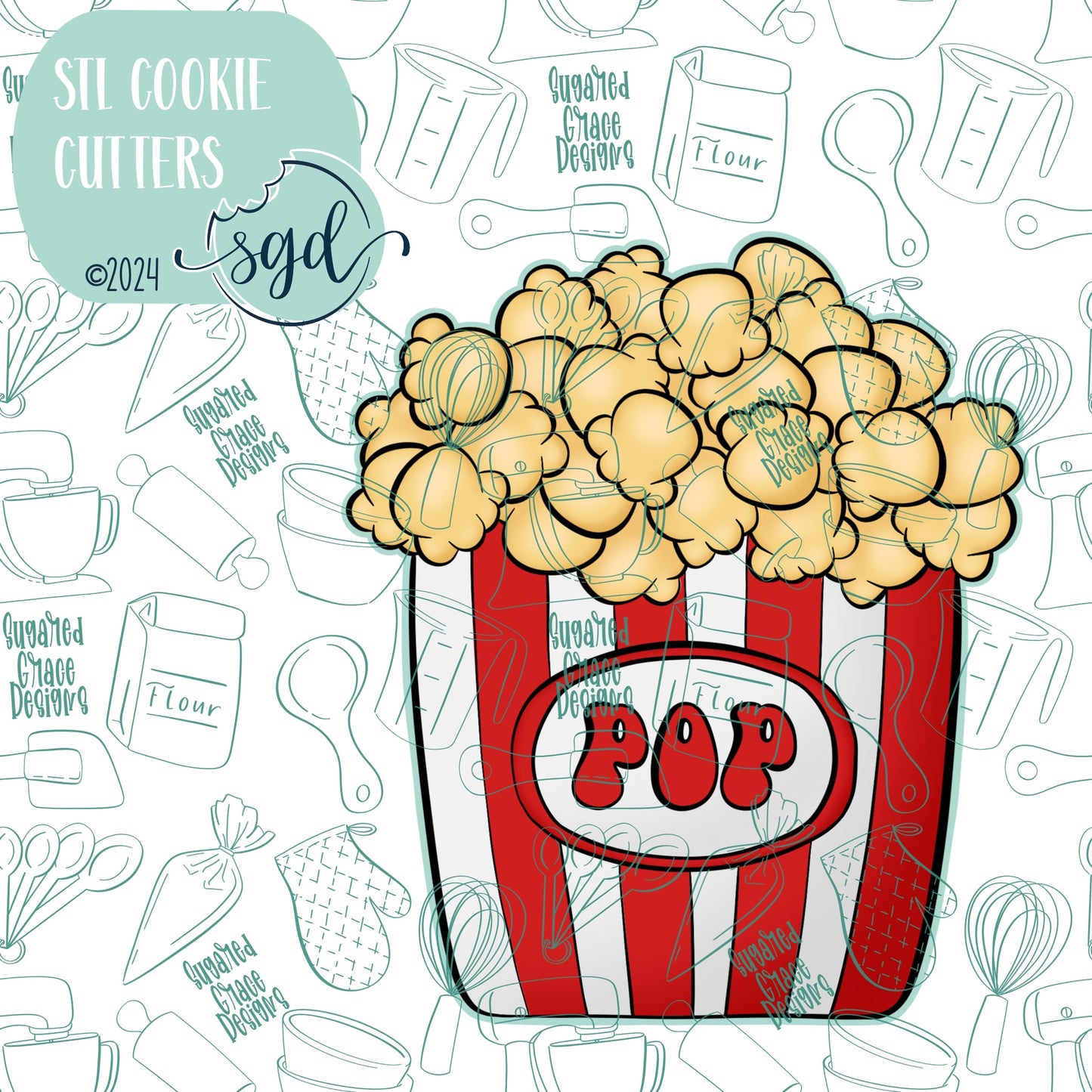 Kernel Popcorn Bucket Cookie Cutter STL Files with PNG Images to Match - For 3D Printing and Edible Ink Printers