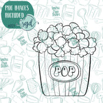 Kernel Popcorn Bucket Cookie Cutter with PNG Images to Match - Hand Drawn Graphics for Edible Ink Printers