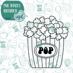 Kernel Popcorn Bucket Cookie Cutter with PNG Images to Match - Hand Drawn Graphics for Edible Ink Printers