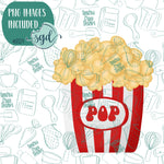 Kernel Popcorn Bucket Cookie Cutter with PNG Images to Match - Hand Drawn Graphics for Edible Ink Printers