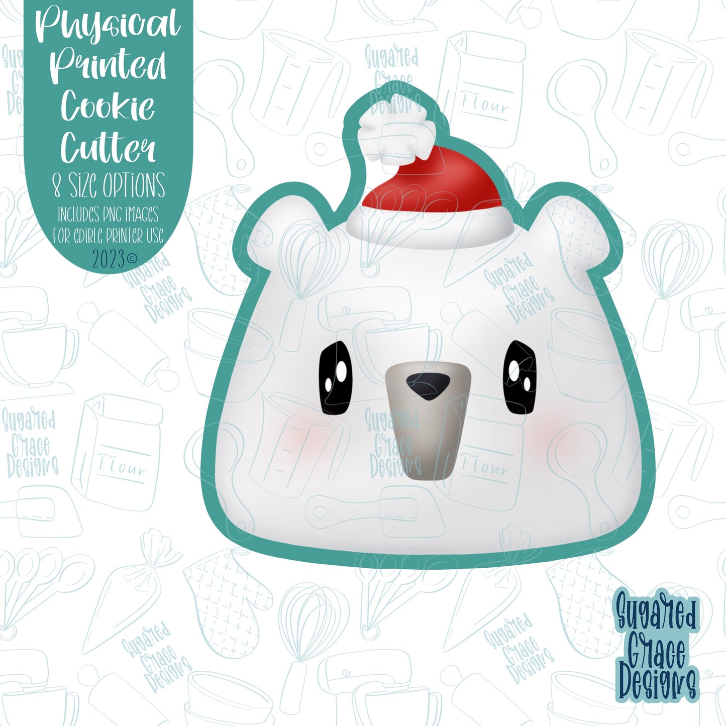 Polar bear cookie cutter with png images for edible printers including Eddie