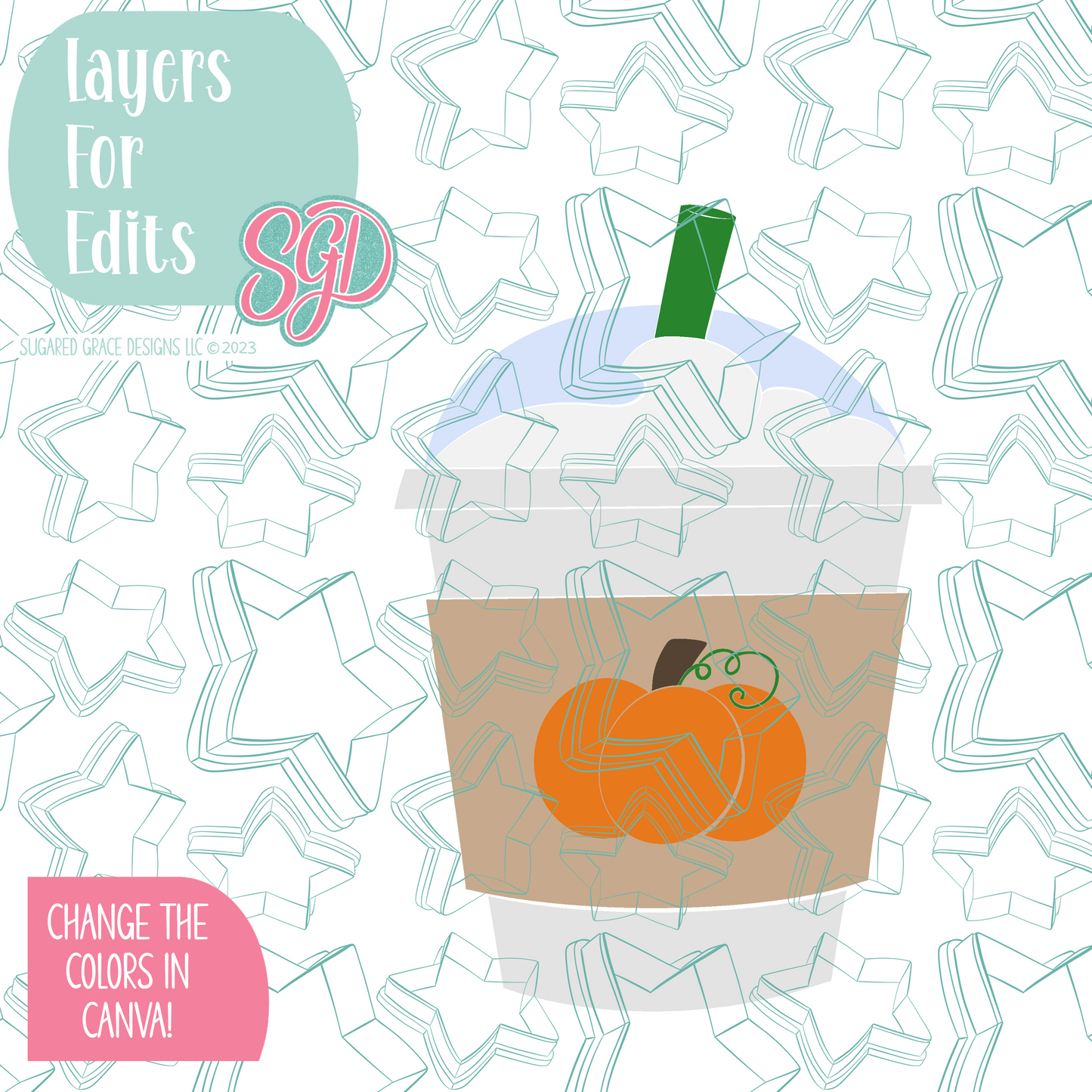 Iced Pumpkin Spice Latte Cookie Cutter STL File with PNG Images to Match - For 3D Printing and Edible Ink Printers