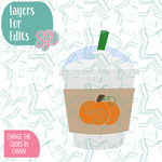 Iced Pumpkin Spice Latte Cookie Cutter with PNG Images to Match - Hand Drawn Graphics for Edible Ink Printers