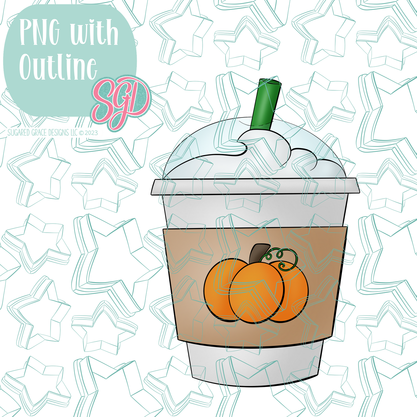 Iced Pumpkin Spice Latte Cookie Cutter STL File with PNG Images to Match - For 3D Printing and Edible Ink Printers