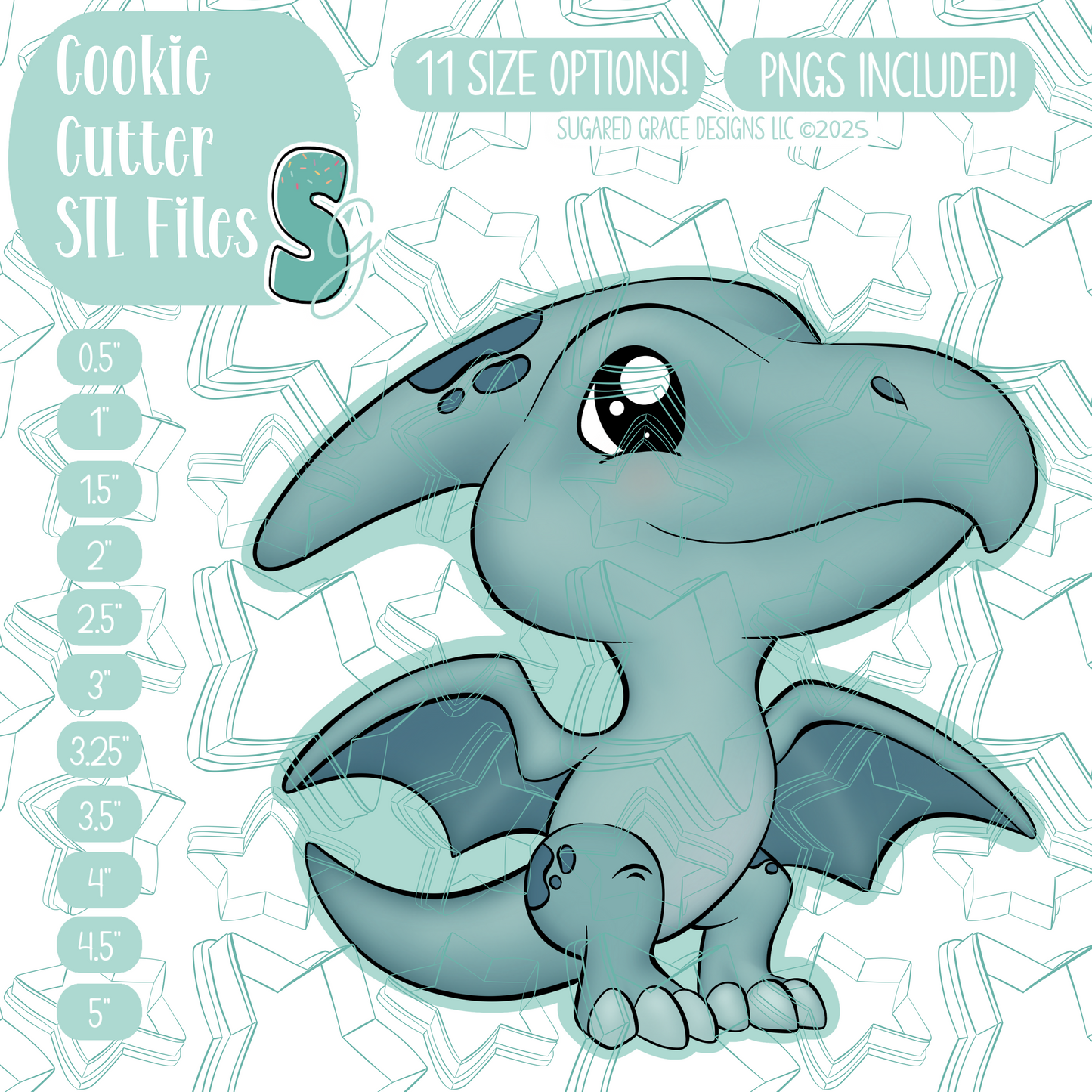 Blue Pterodactyl Dinosaur Cookie Cutter STL File with PNG Images to Match - For 3D Printing and Edible Ink Printers