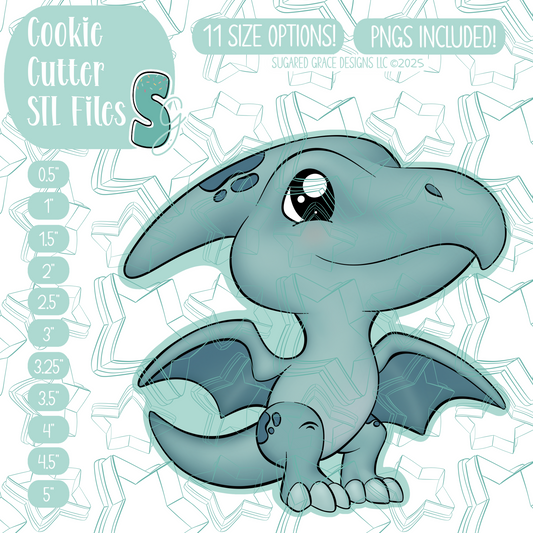 Blue Pterodactyl Dinosaur Cookie Cutter STL File with PNG Images to Match - For 3D Printing and Edible Ink Printers