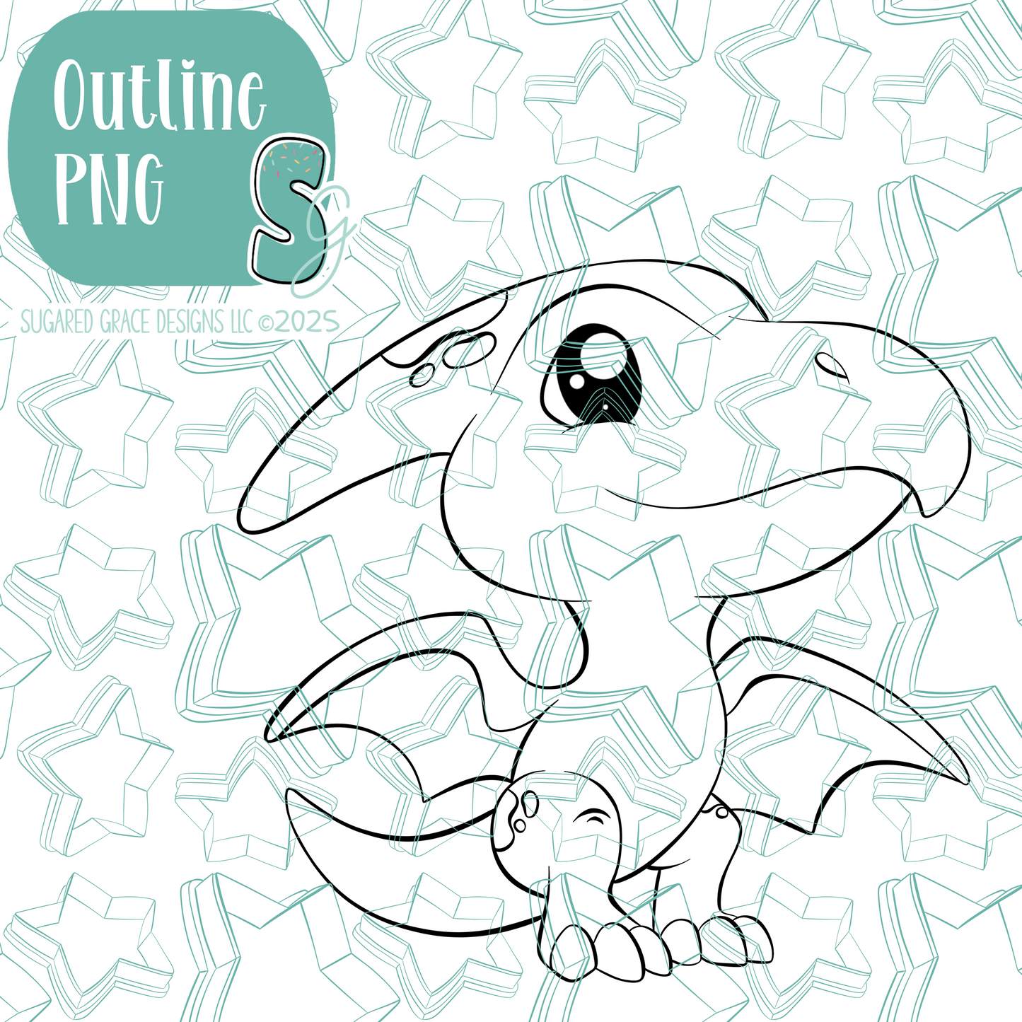 Blue Pterodactyl Dinosaur Cookie Cutter with PNG Images to Match - Hand Drawn Graphics for Edible Ink Printers
