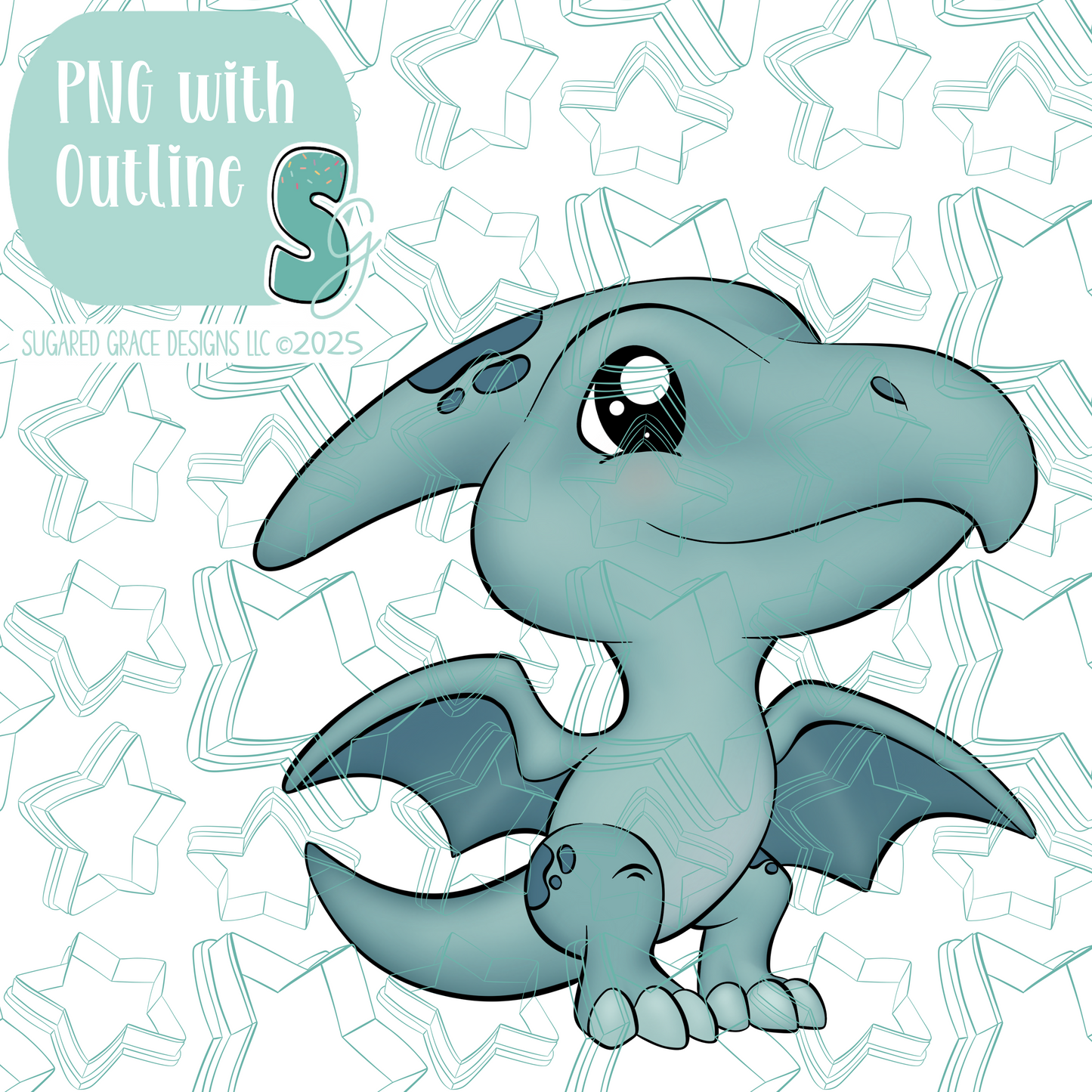 Blue Pterodactyl Dinosaur Cookie Cutter STL File with PNG Images to Match - For 3D Printing and Edible Ink Printers