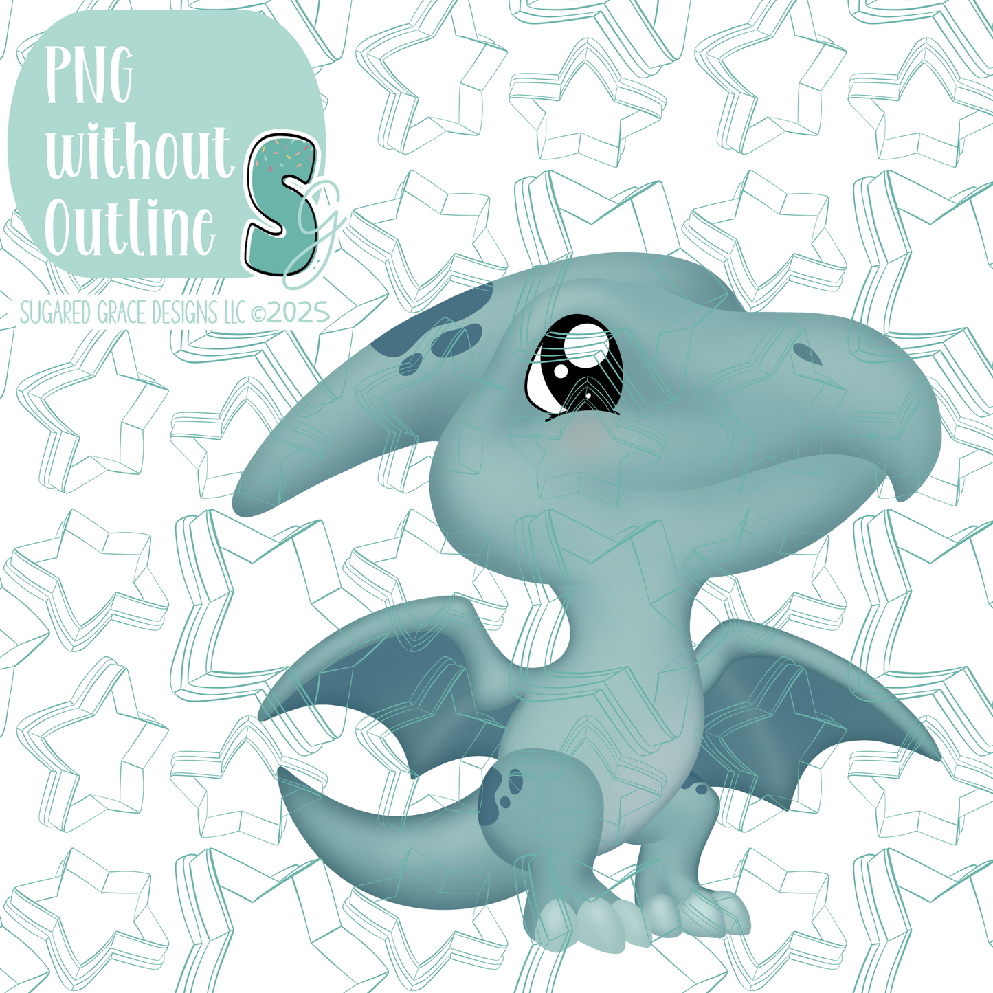 Blue Pterodactyl Dinosaur Cookie Cutter STL File with PNG Images to Match - For 3D Printing and Edible Ink Printers