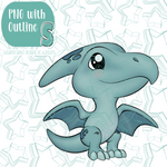 Blue Pterodactyl Dinosaur Cookie Cutter with PNG Images to Match - Hand Drawn Graphics for Edible Ink Printers