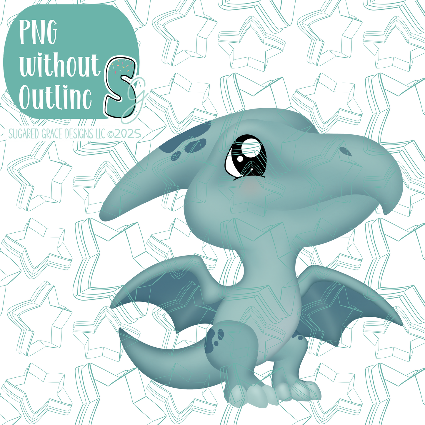 Blue Pterodactyl Dinosaur Cookie Cutter with PNG Images to Match - Hand Drawn Graphics for Edible Ink Printers