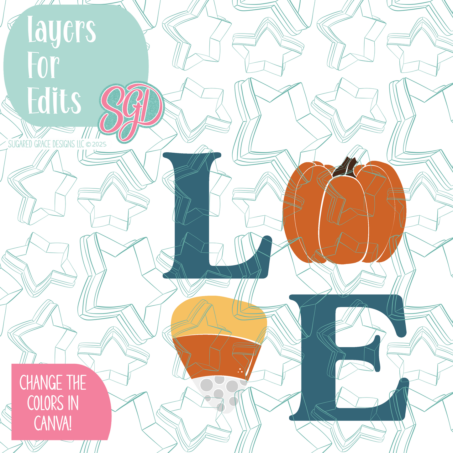 Pumpkin Love Cookie Cutter STL File with PNG Images to Match - For 3D Printing and Edible Ink Printers