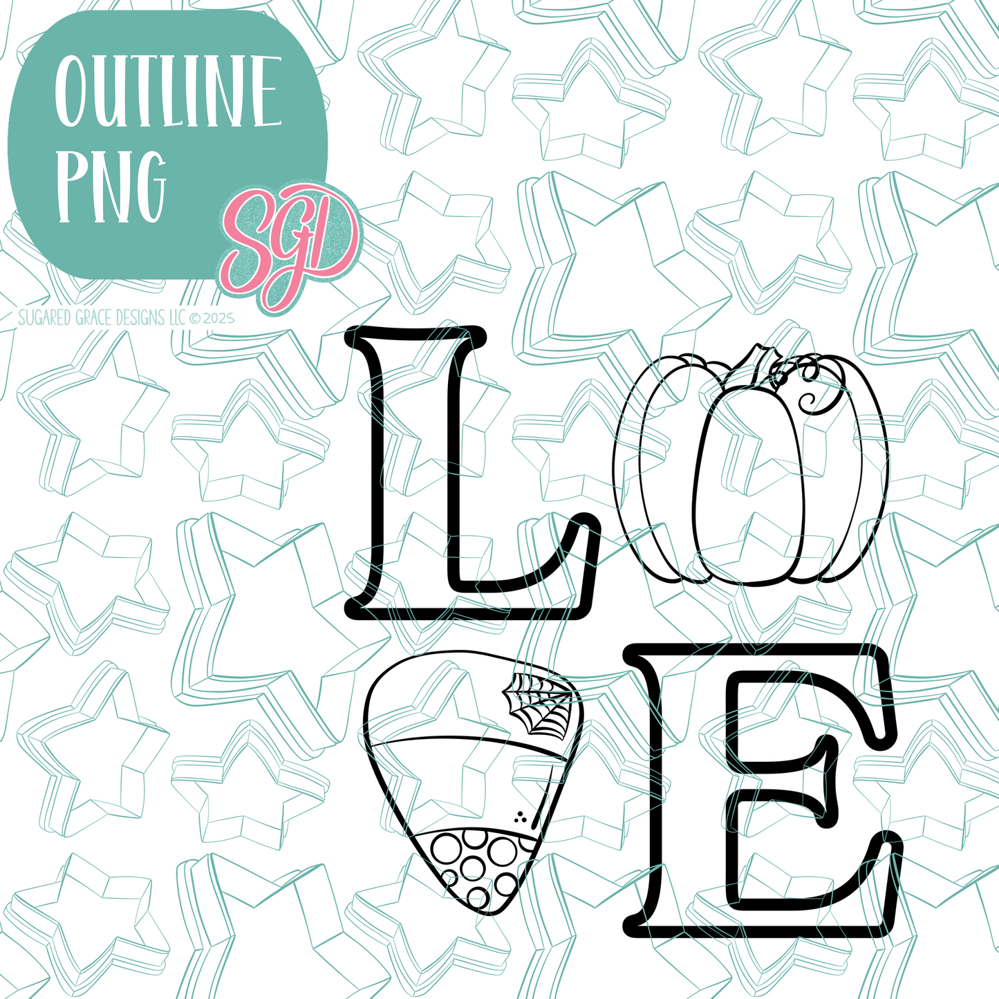 Pumpkin Love Cookie Cutter with PNG Images to Match - Hand Drawn Graphics for Edible Ink Printers