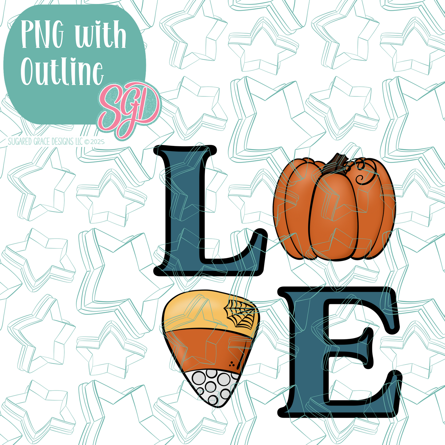 Pumpkin Love Cookie Cutter with PNG Images to Match - Hand Drawn Graphics for Edible Ink Printers