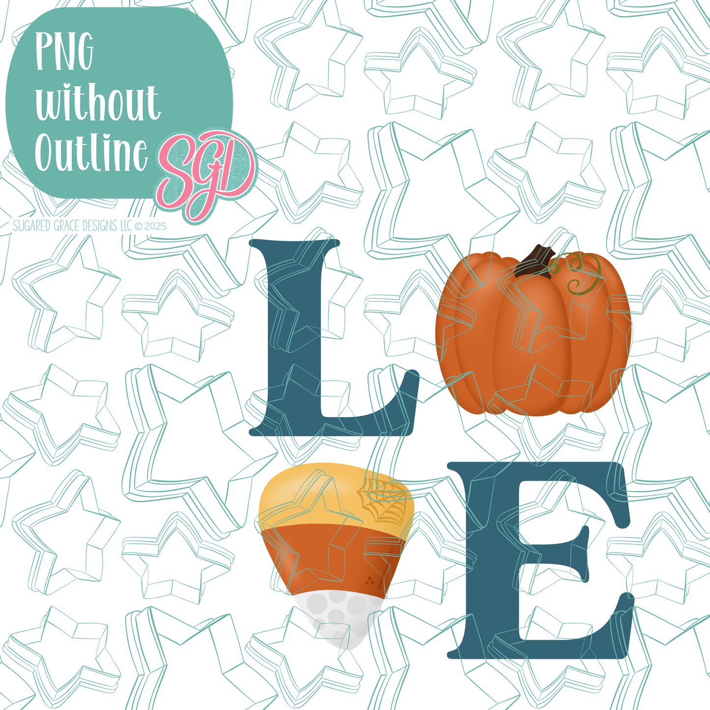 Pumpkin Love Cookie Cutter with PNG Images to Match - Hand Drawn Graphics for Edible Ink Printers