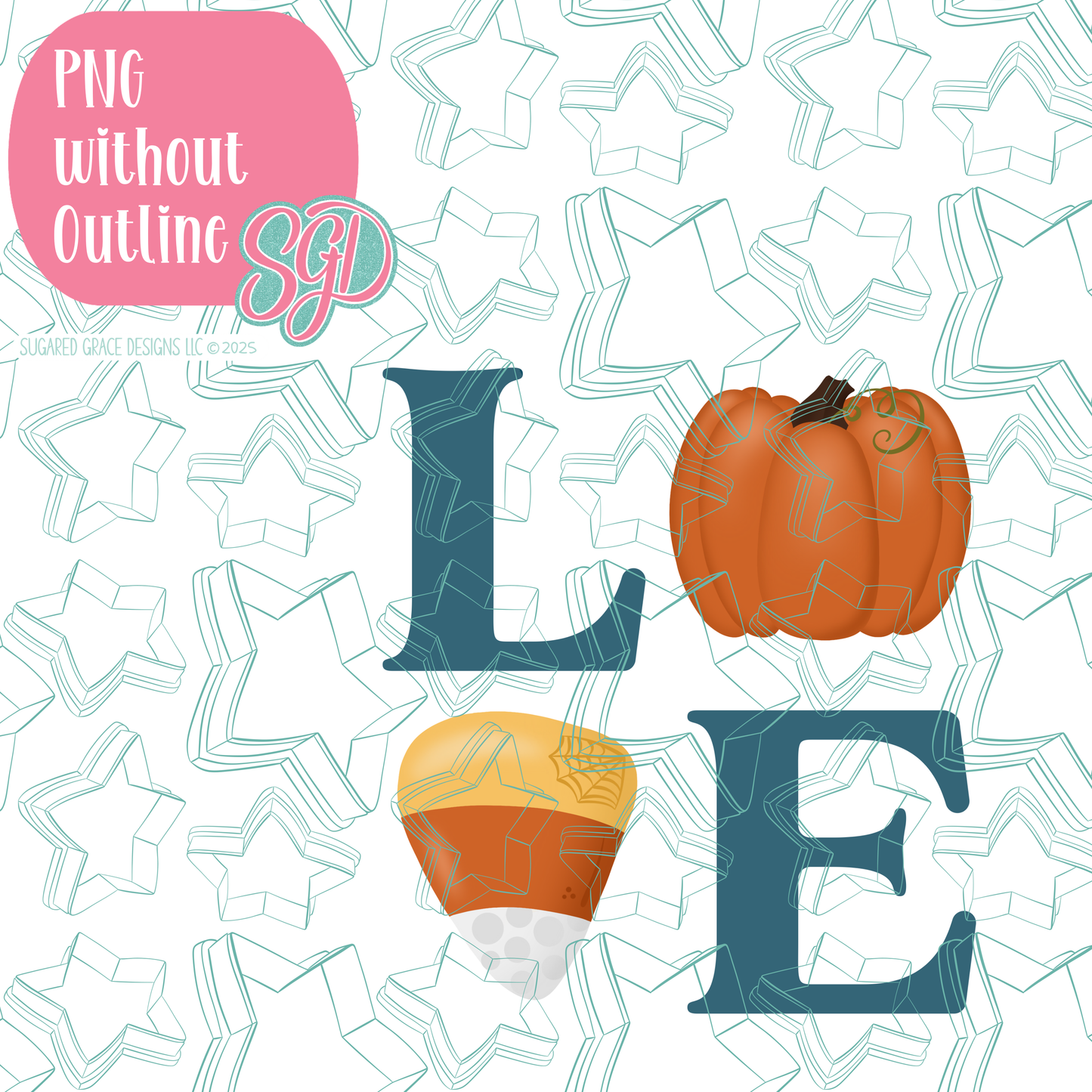 Pumpkin Love PNG Image Set for Edible Ink Printers - Hand Drawn Editable Graphics
