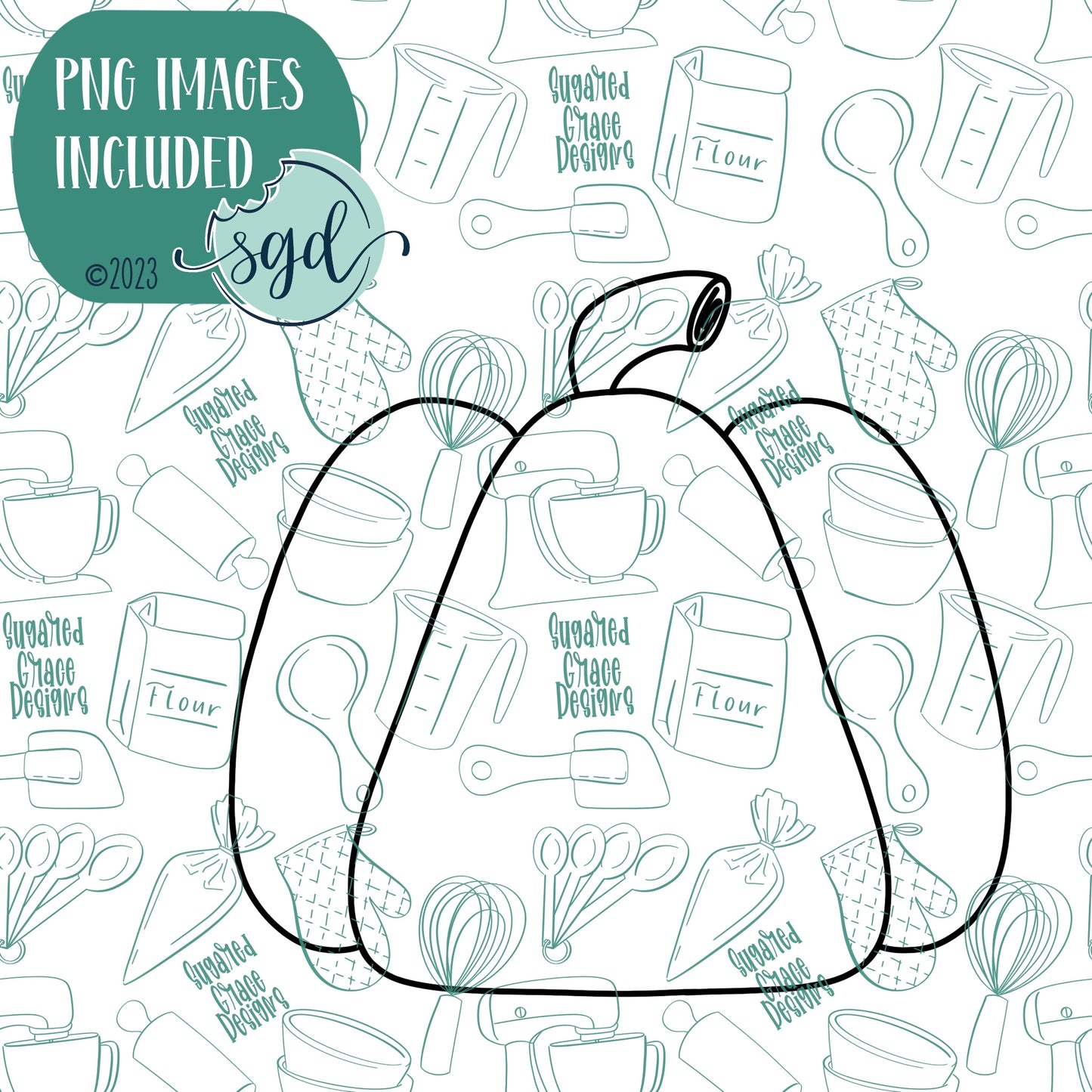 Chubby Pumpkin Cookie Cutter with PNG Images to Match - Hand Drawn Graphics for Edible Ink Printers - Thanksgiving Cookie Ideas for Bakers