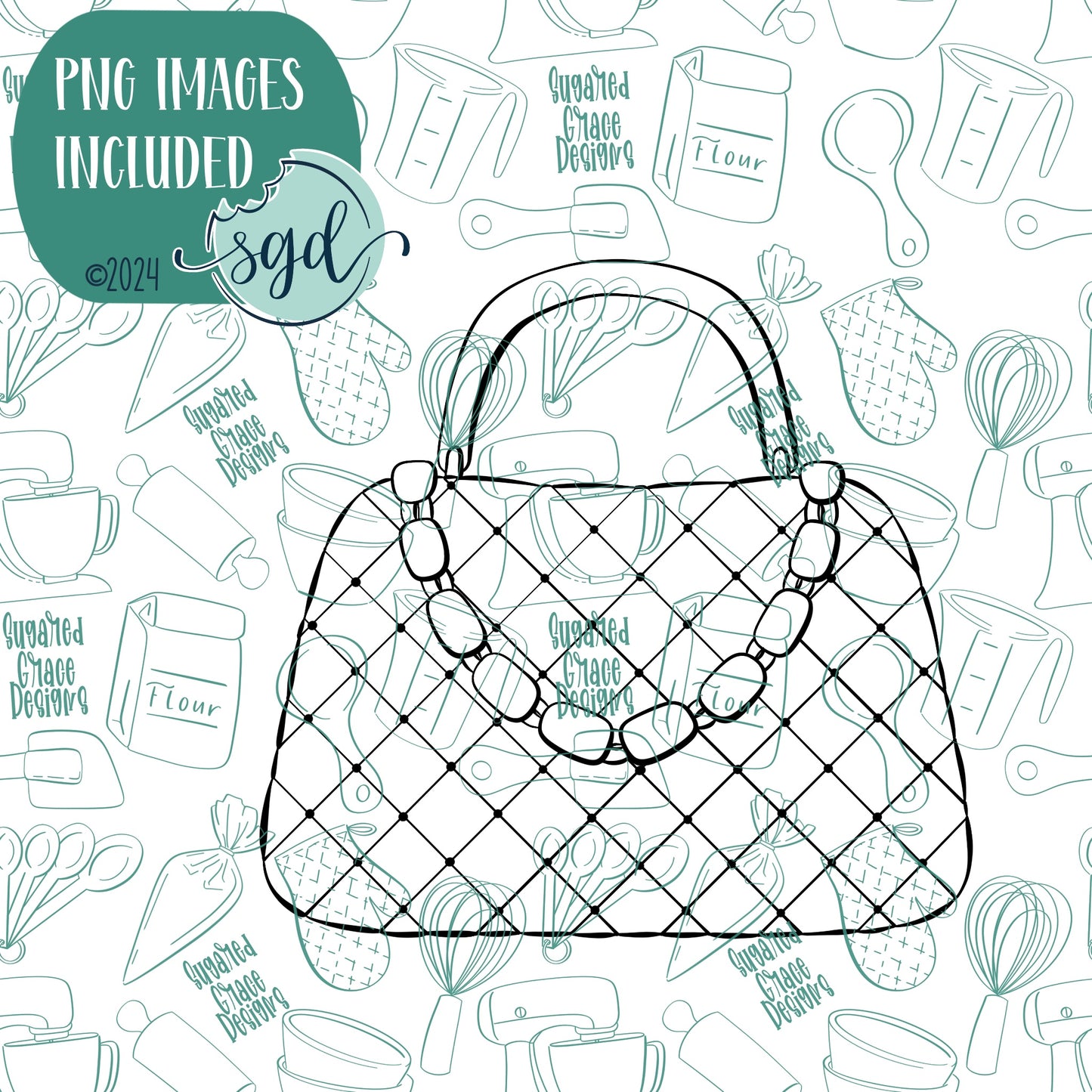 Purse Cookie Cutter with PNG Images to Match - Hand Drawn Graphics for Edible Ink Printers