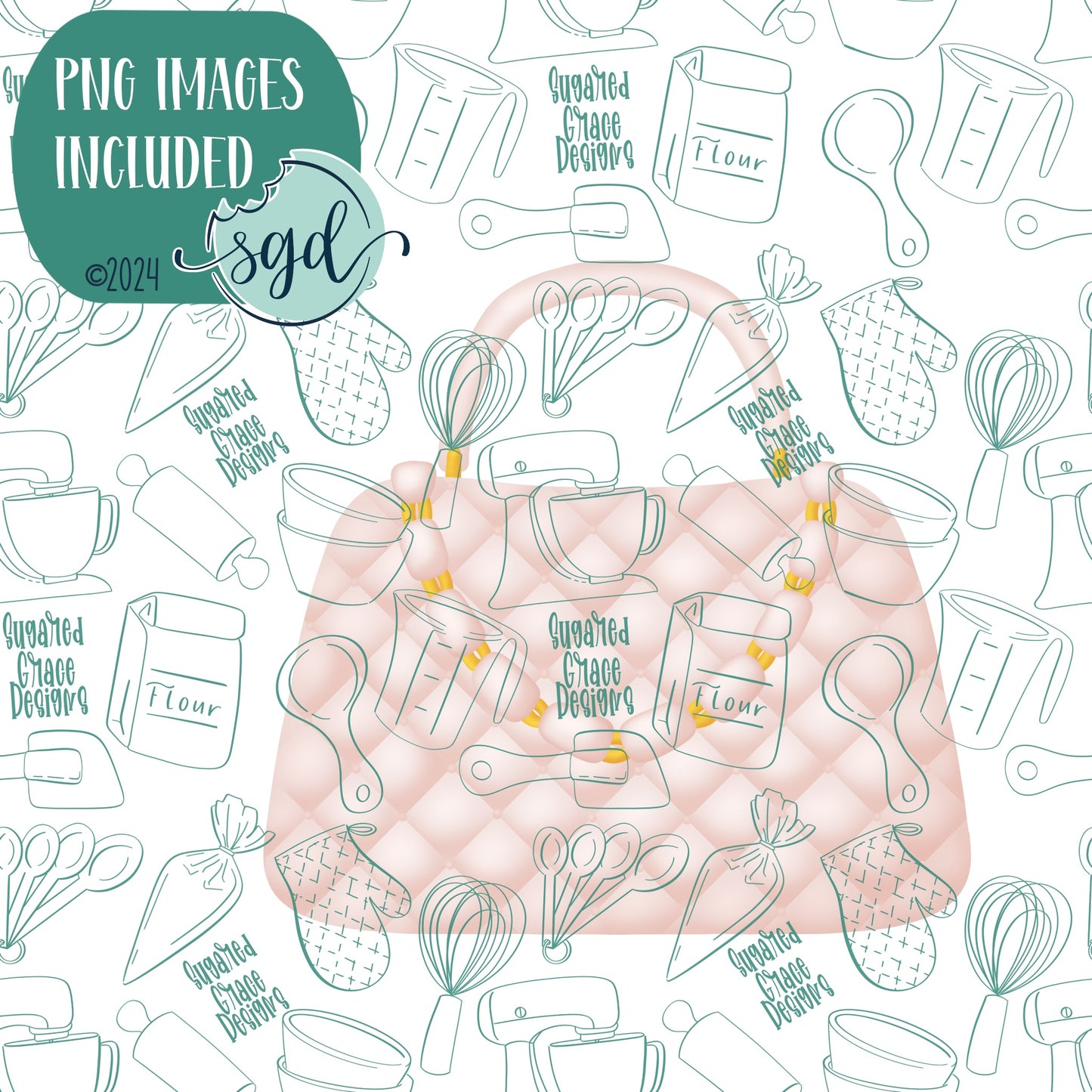 Purse Cookie Cutter with PNG Images to Match - Hand Drawn Graphics for Edible Ink Printers