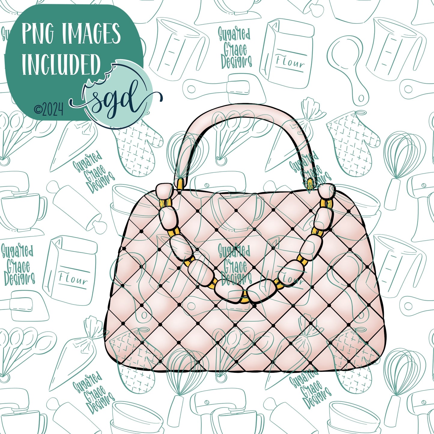 Purse Cookie Cutter with PNG Images to Match - Hand Drawn Graphics for Edible Ink Printers