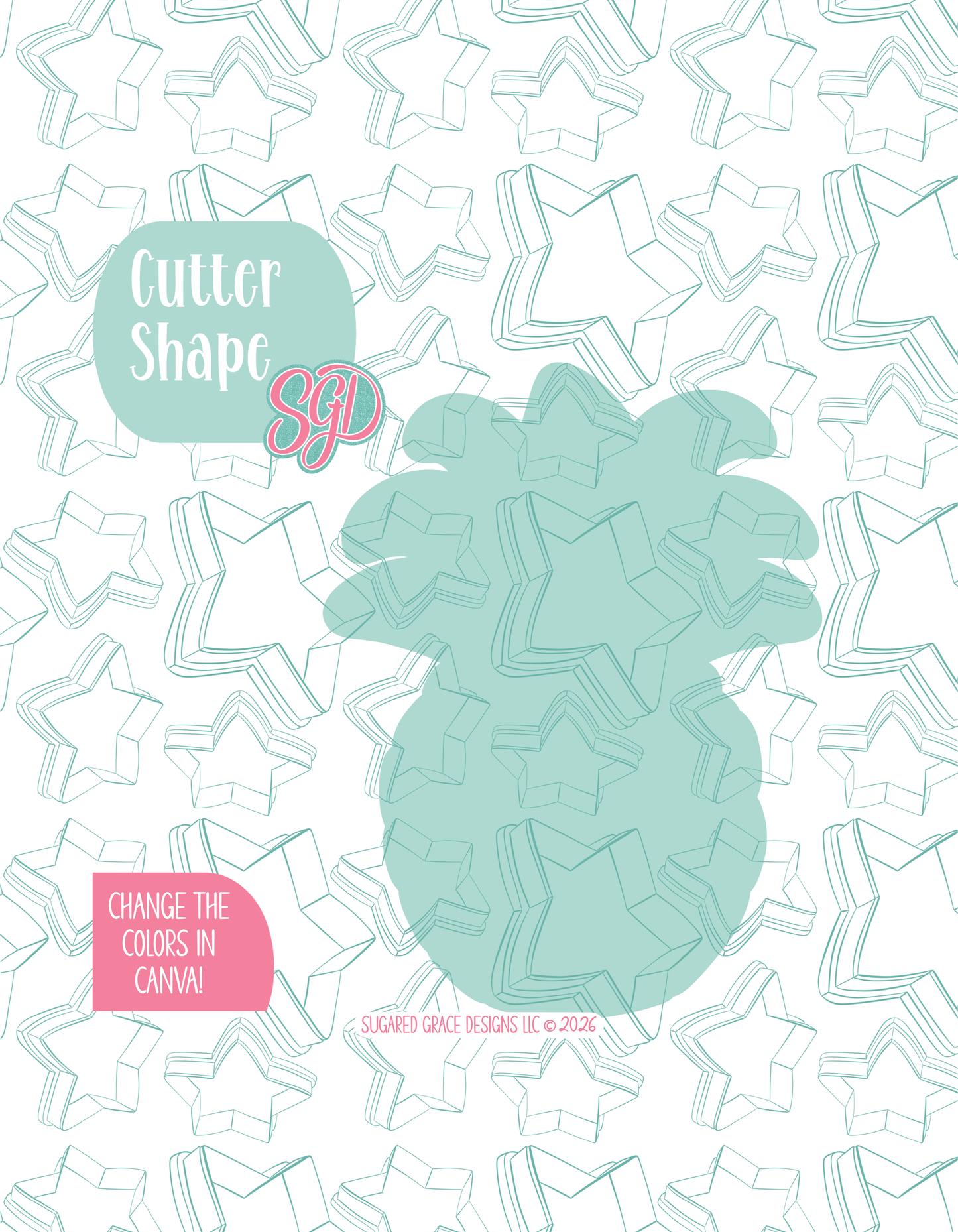 Full color version of the illustrated Pineapple, shown without black outlines on a background watermarked with Sugared Grace Designs’ tag star pattern