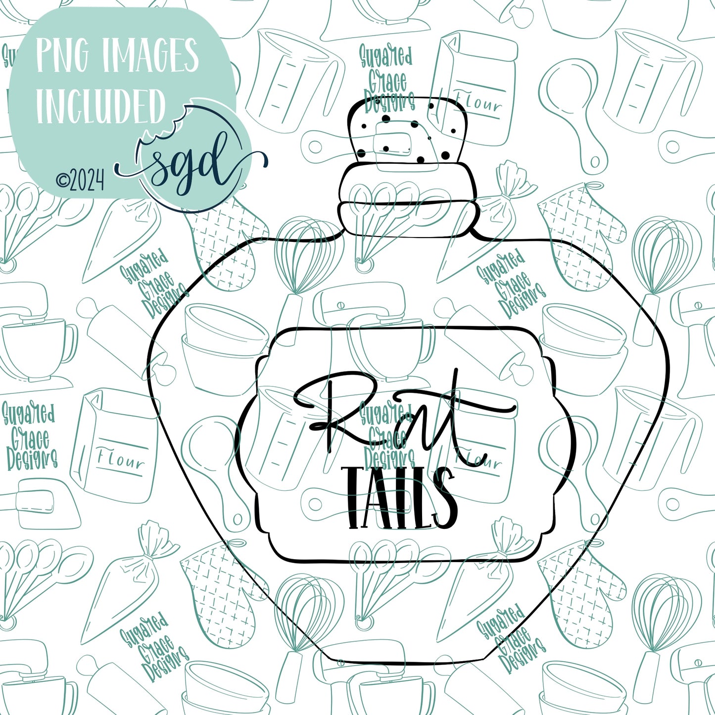 Rat Tails Potion Bottle Cookie Cutter STLs and PNGs to Match - for 3D Printing and Edible Ink Printers