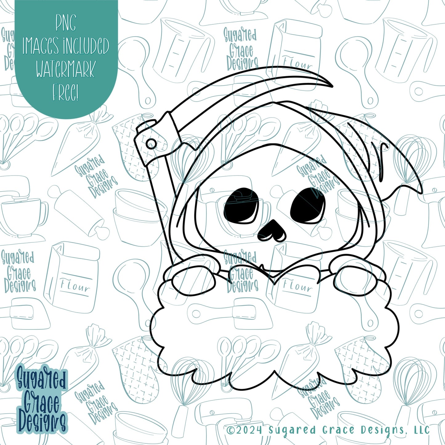 Halloween Grimm Reaper Cookie Cutter with Matching Printable PNG Images for Edible Ink Printers Including Eddie