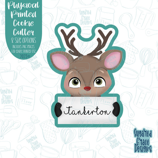 Christmas reindeer name place plaque cookie cutter with png images for edible ink printers including Eddie