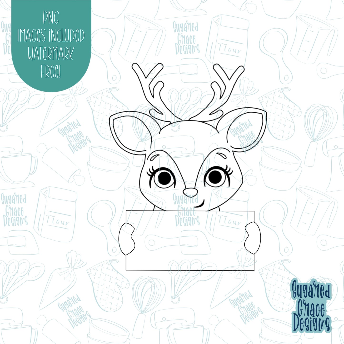 Christmas reindeer name place plaque cookie cutter with png images for edible ink printers including Eddie