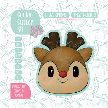 Christmas Reindeer Cookie Cutter STL File with PNG Images to Match - For 3D Printing and Edible Ink Printers