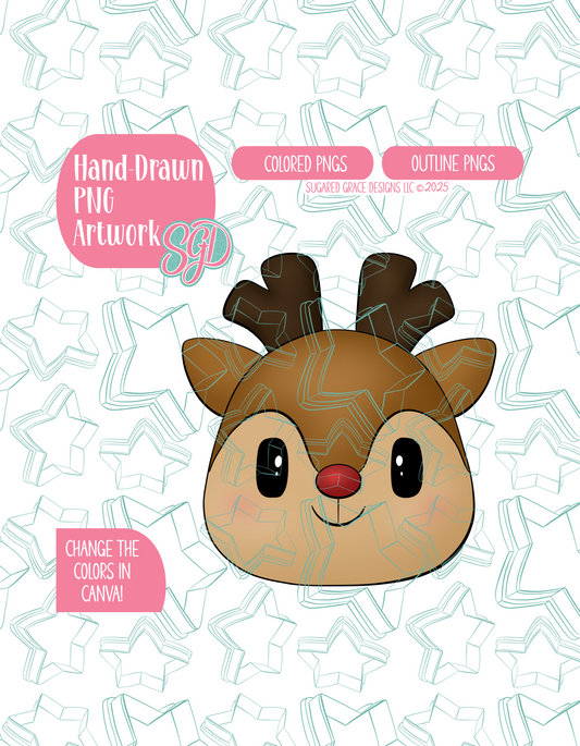 Christmas Reindeer PNG Image Set for Edible Ink Printers - Hand Drawn Editable Graphics