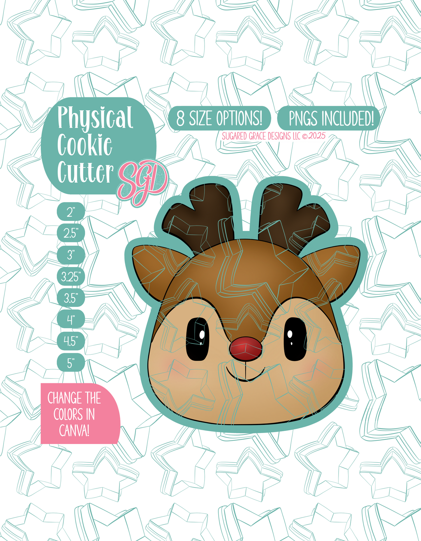 Christmas Reindeer Cookie Cutter with PNG Images to Match - Hand Drawn Graphics for Edible Ink Printers