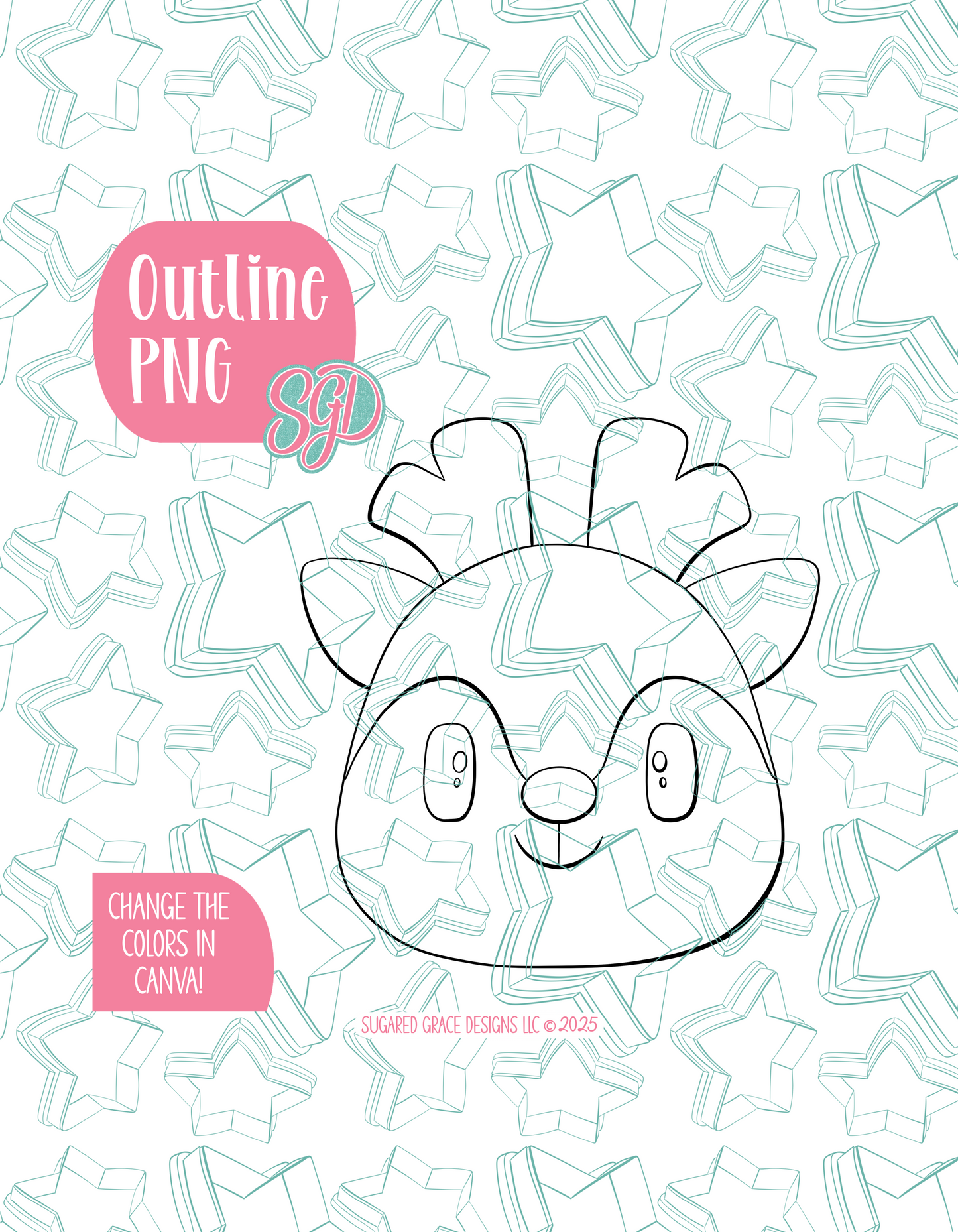 Christmas Reindeer PNG Image Set for Edible Ink Printers - Hand Drawn Editable Graphics