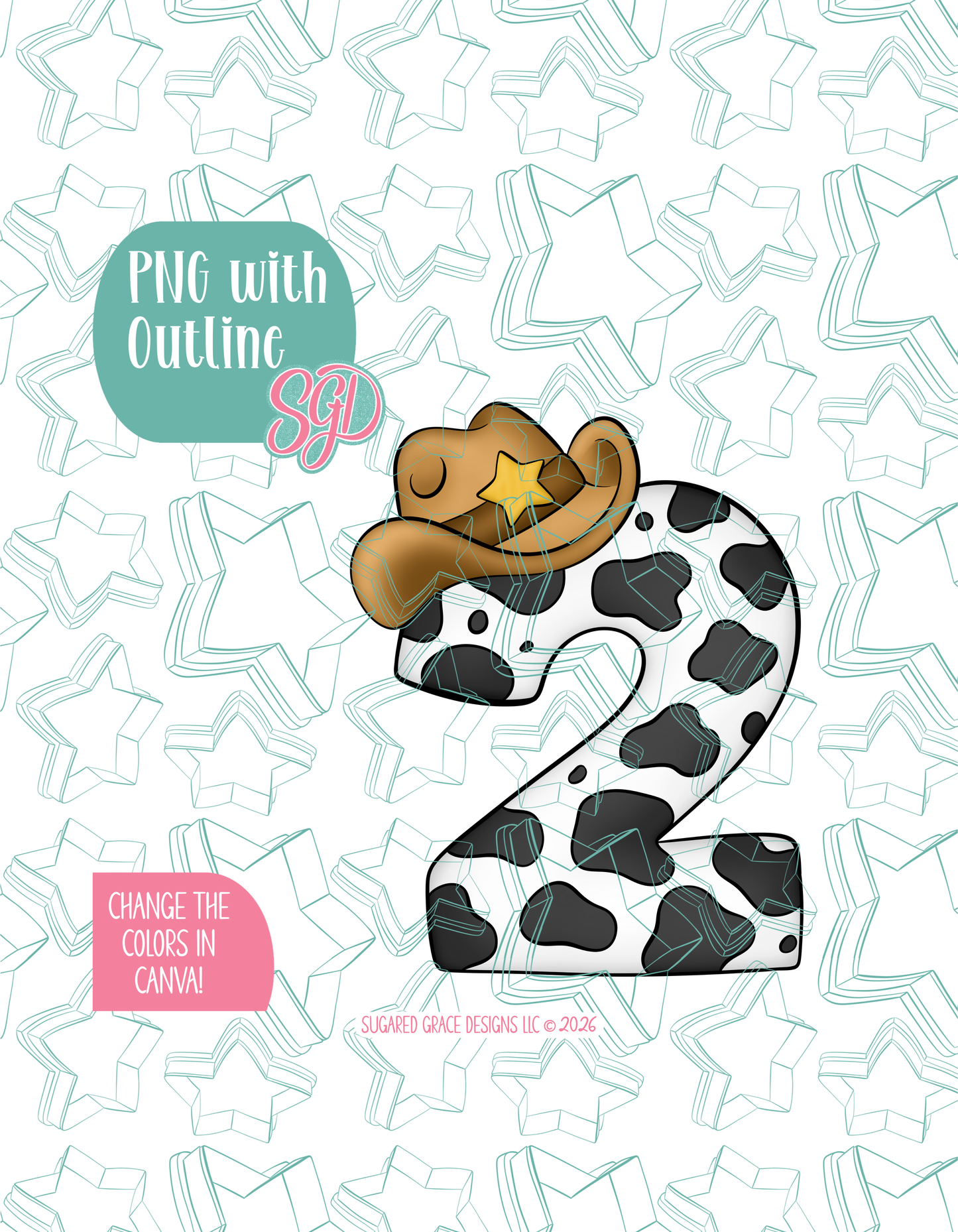 Cowboy Number Two Cookie Cutter with matching PNG