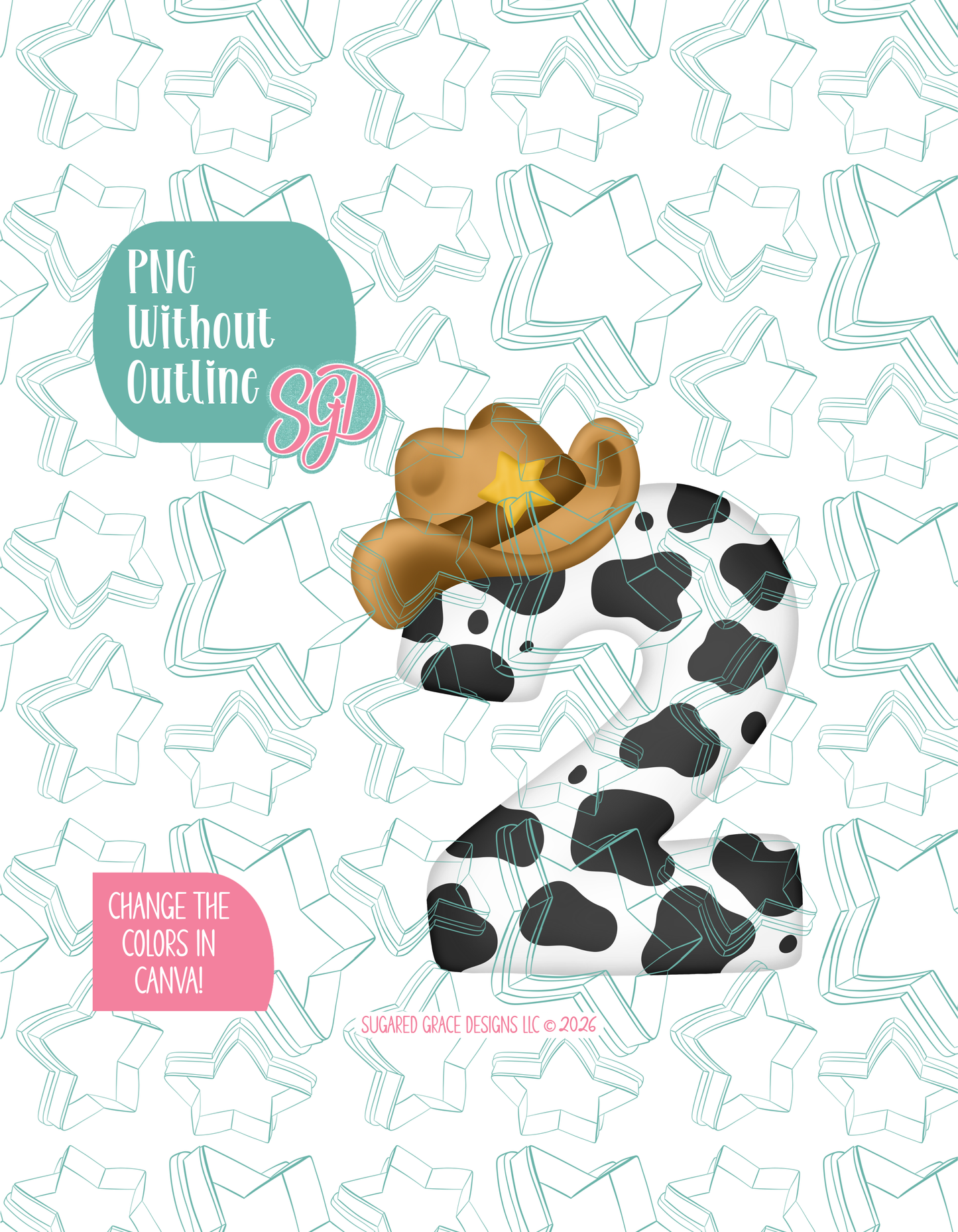 Cowboy Number Two Cookie Cutter with matching PNG