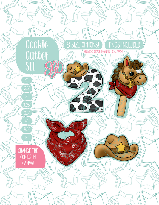 Rootin Twotin Birthday Cookie Cutter STL and PNG Set with 4 Designs (Digital Download)