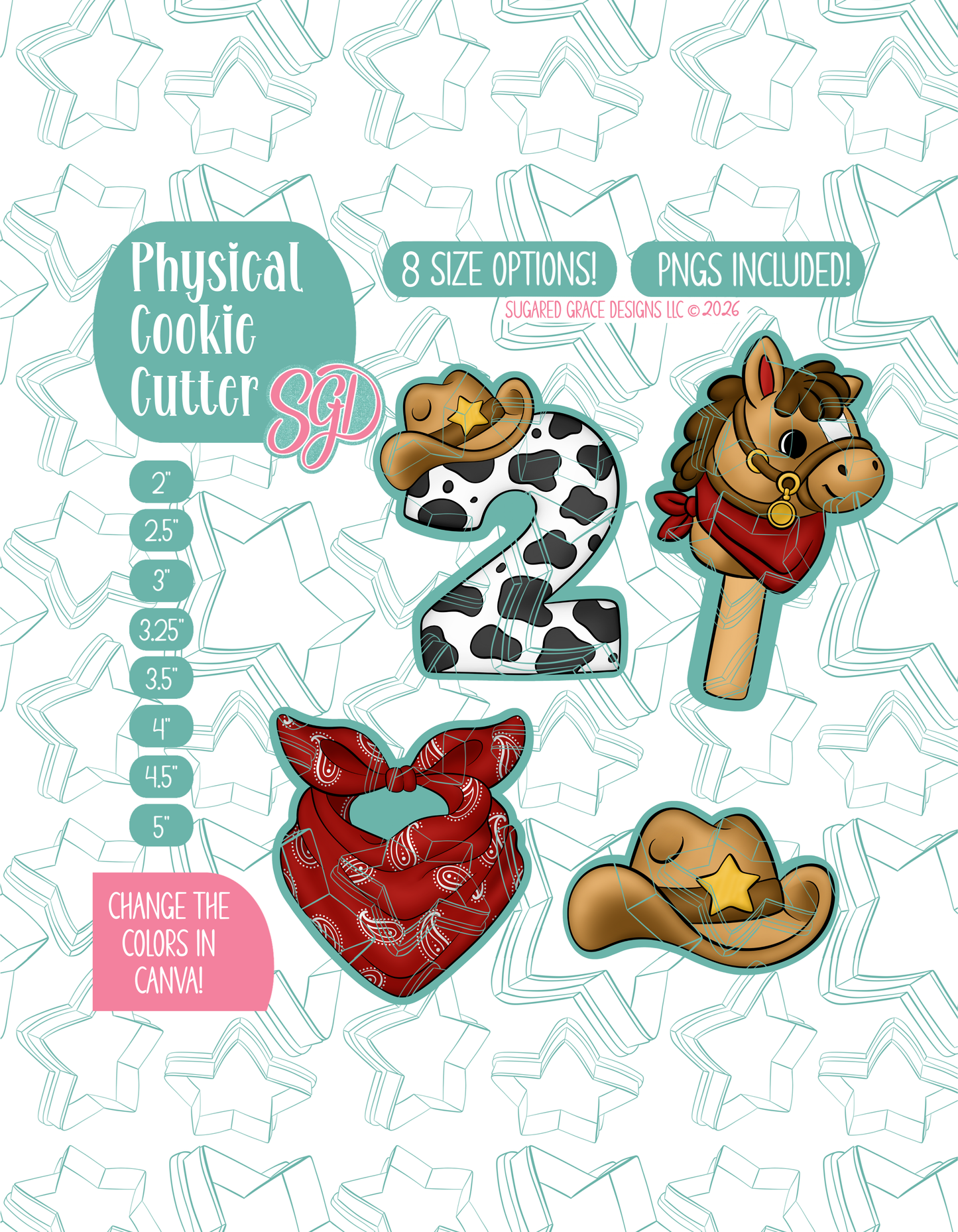 Rootin Twotin Birthday Cookie Cutter set with matching PNG - Set of 4 Designs