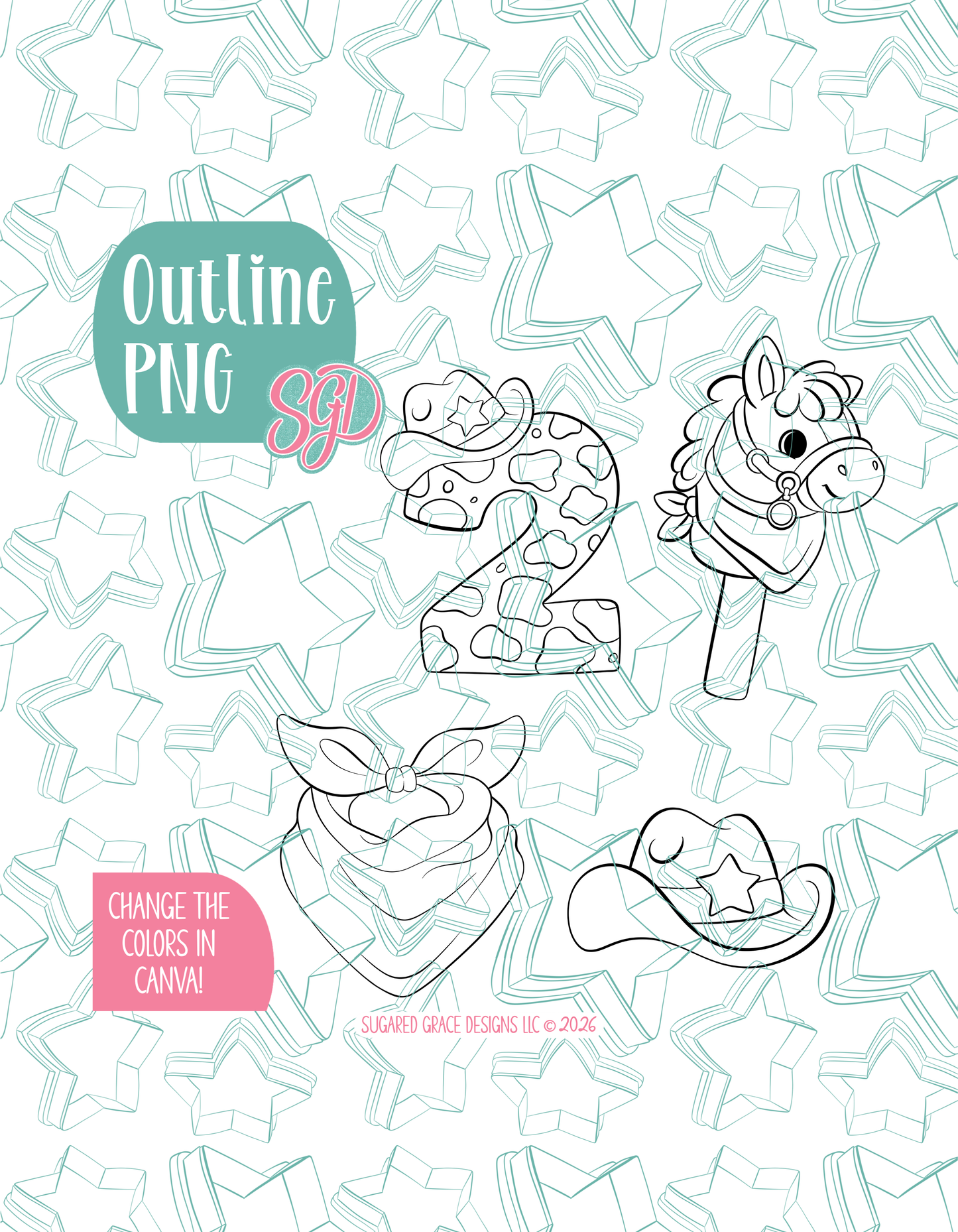 Rootin Twotin Birthday Cookie Cutter set with matching PNG - Set of 4 Designs