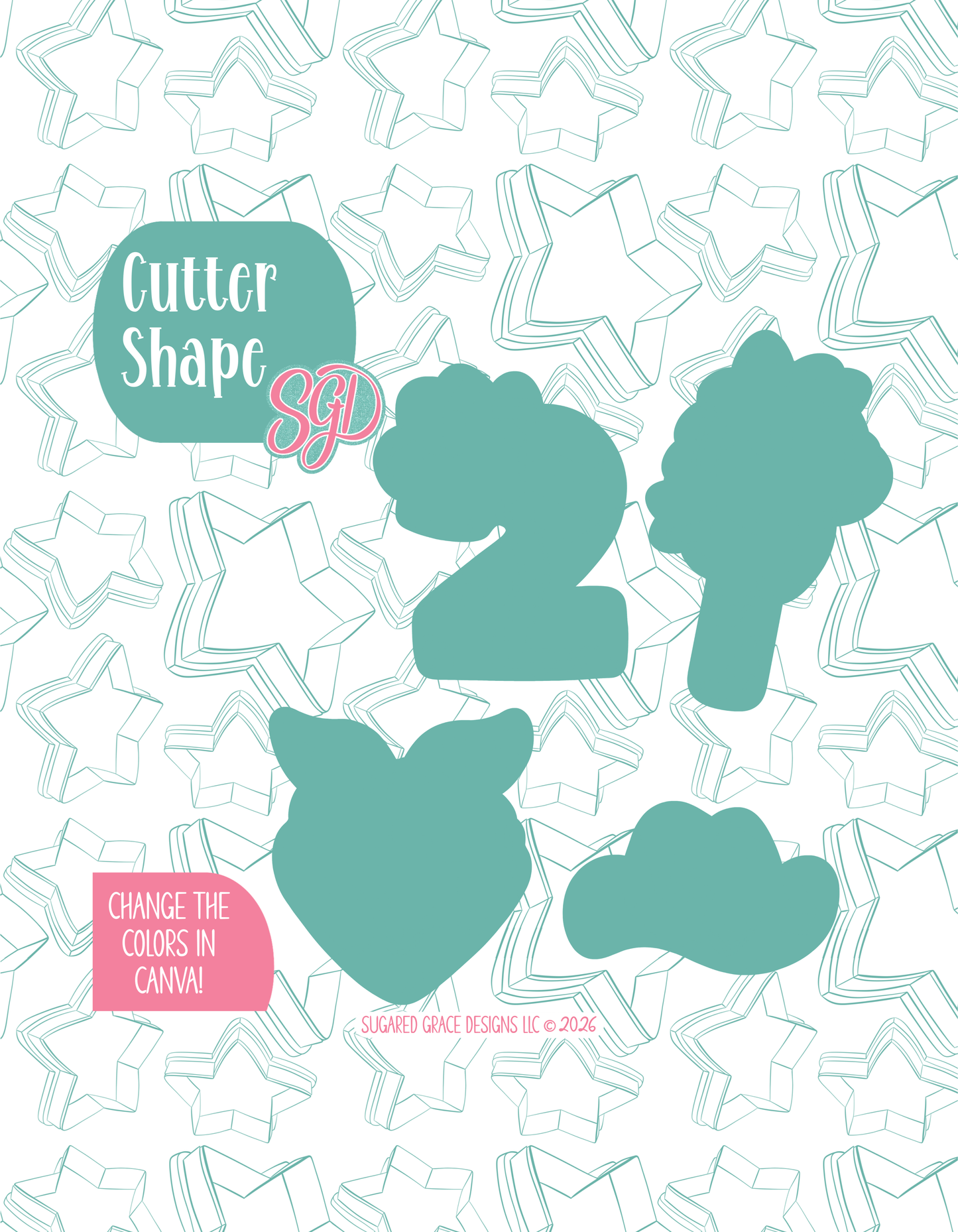 Rootin Twotin Birthday Cookie Cutter set with matching PNG - Set of 4 Designs