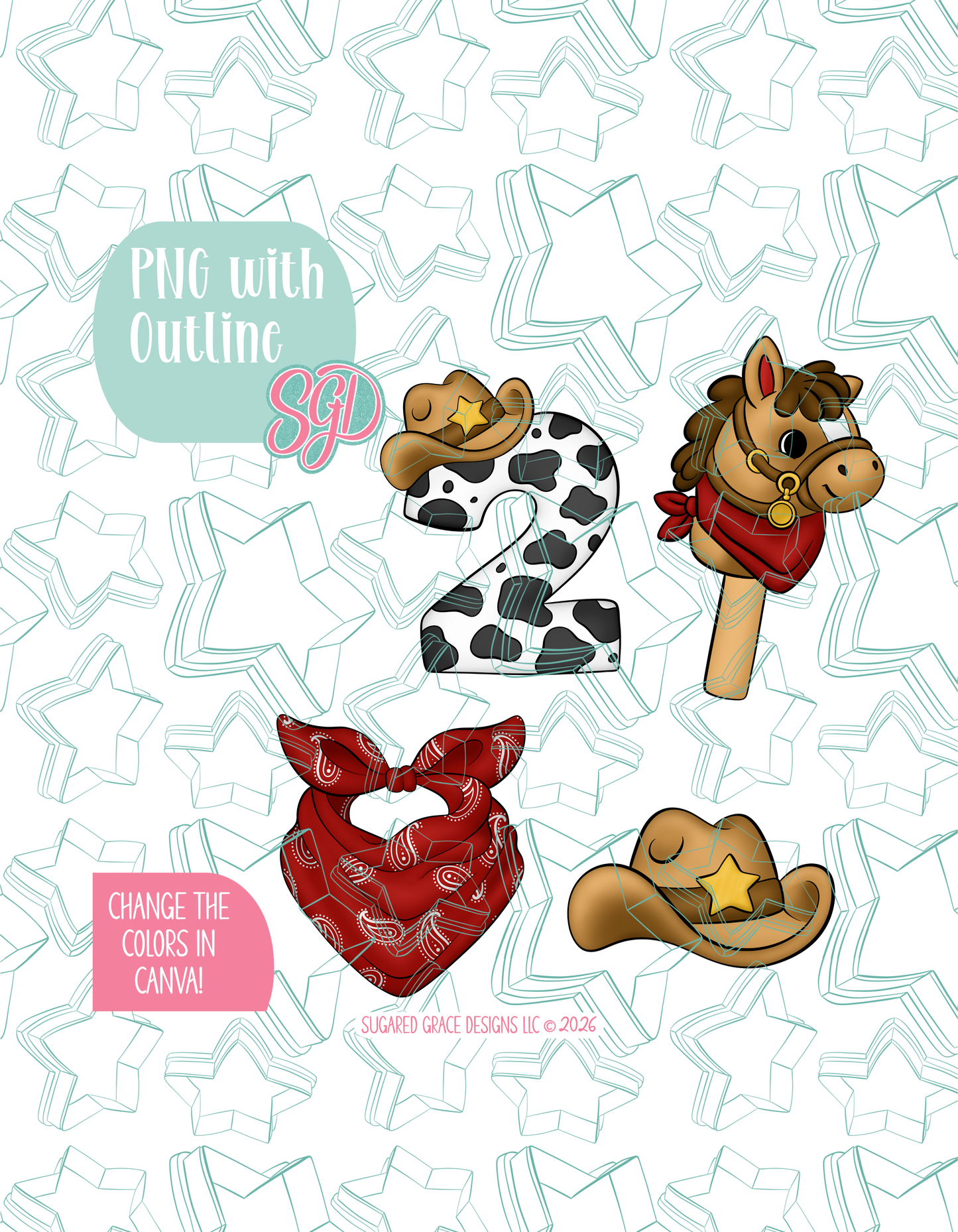 03/26 Monthly Batch - featuring 4 Cookie Cutter STL designs, 2 Cookie Tags, & 2 Printable Patterns - Rootin Twotin Cowboy