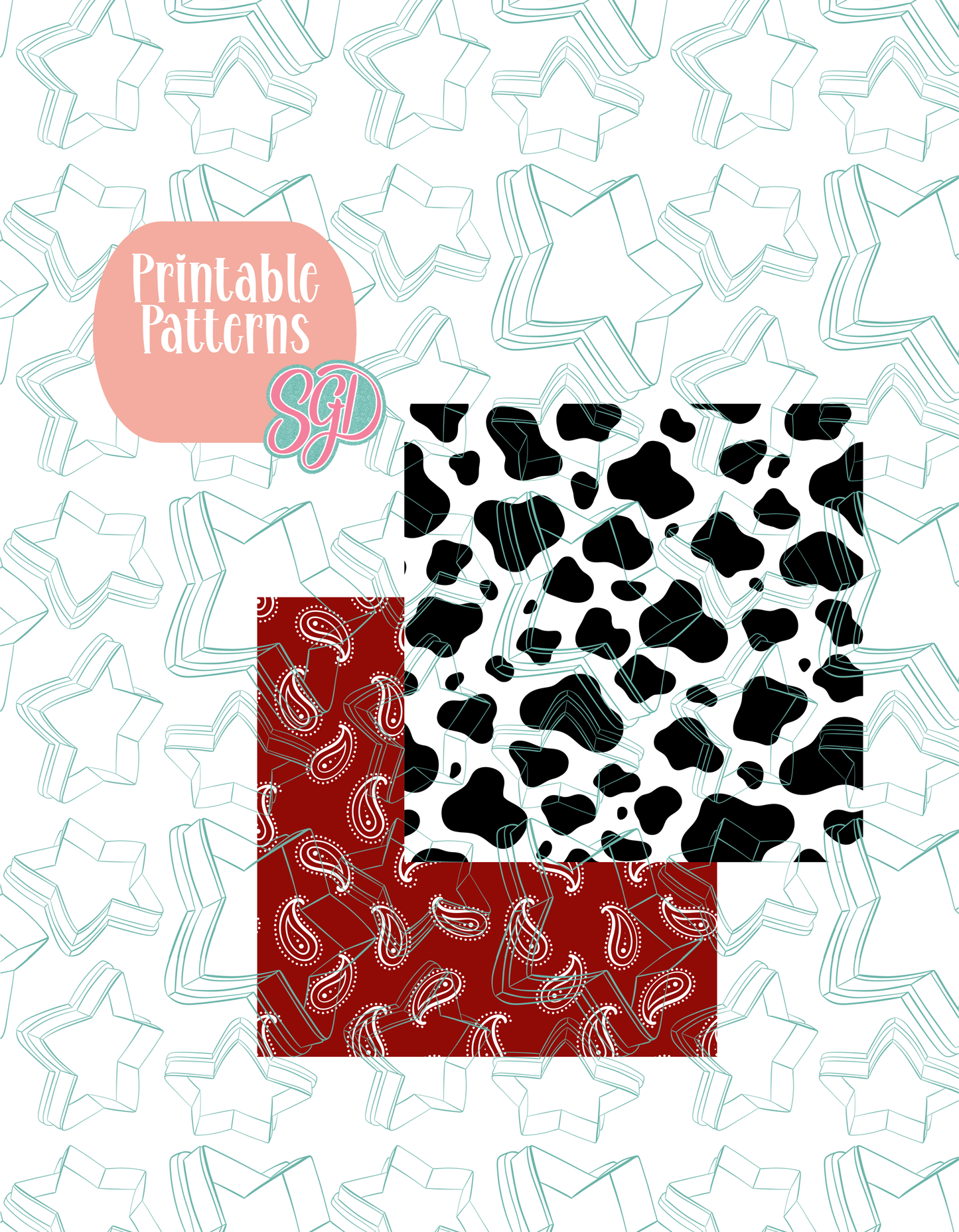 03/26 Monthly Batch - featuring 4 Cookie Cutter STL designs, 2 Cookie Tags, & 2 Printable Patterns - Rootin Twotin Cowboy