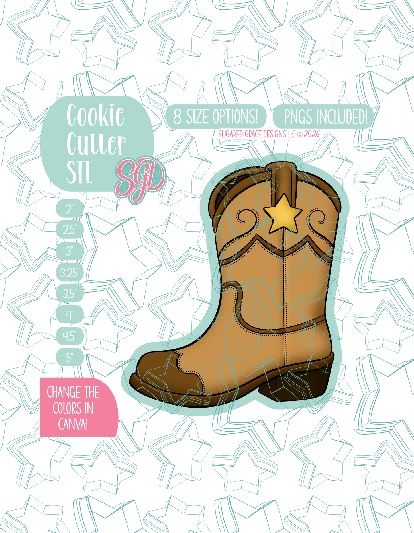 Cowboy Boot Cookie Cutter STL and PNG set
