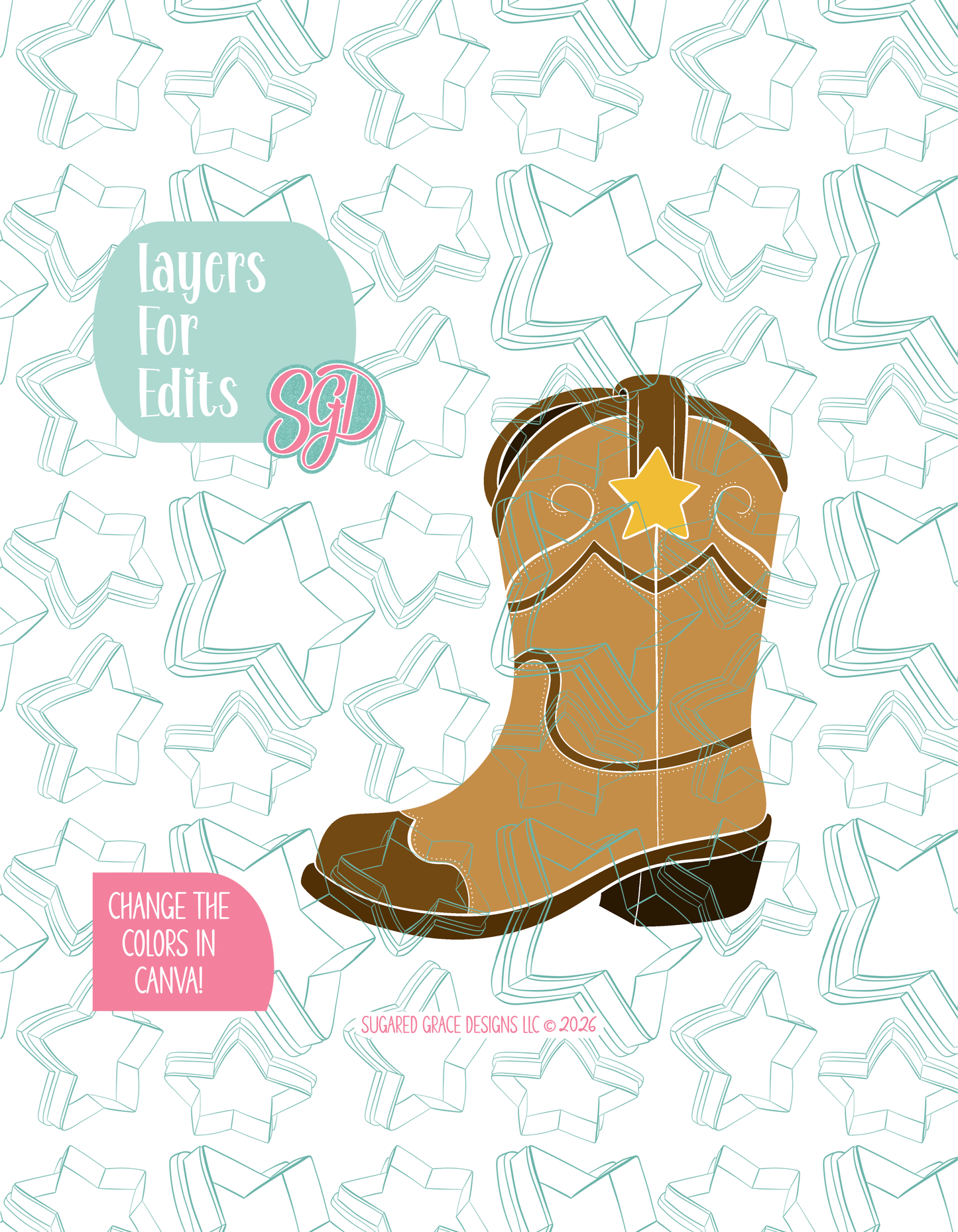 Cowboy Boot Cookie Cutter STL and PNG set
