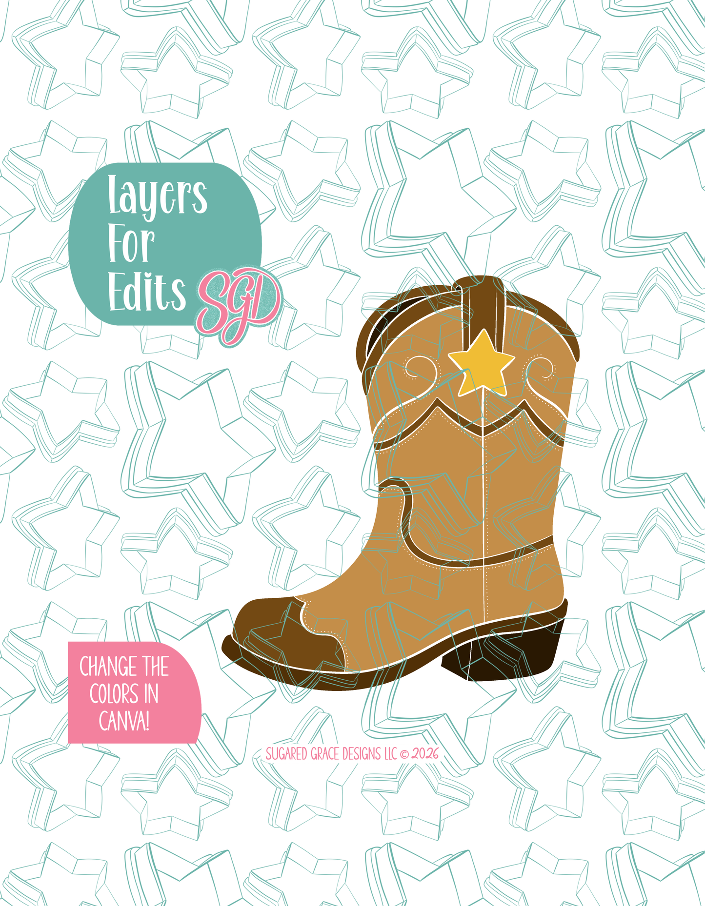Cowboy Boot Cookie Cutter with matching PNG