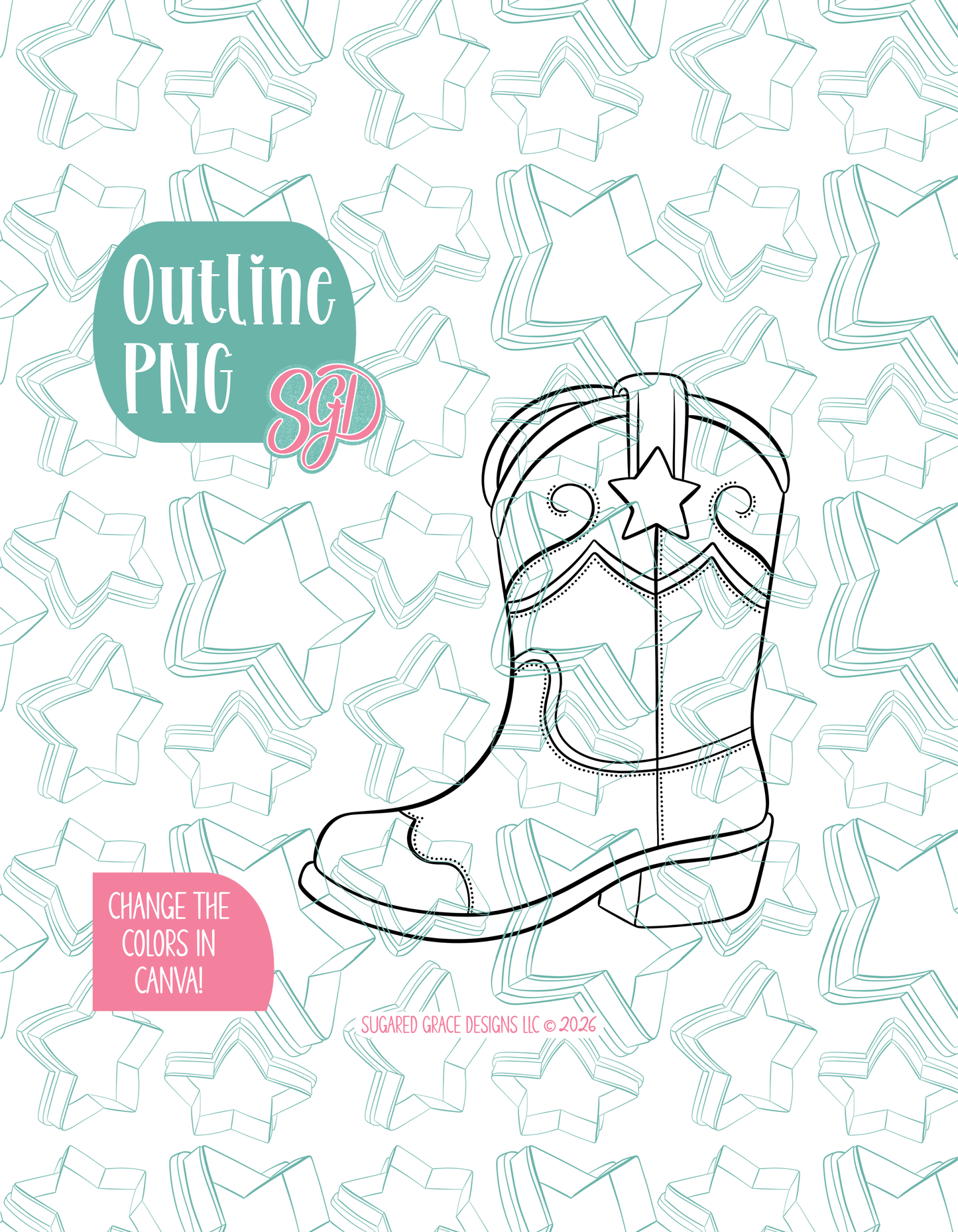 Cowboy Boot Cookie Cutter with matching PNG